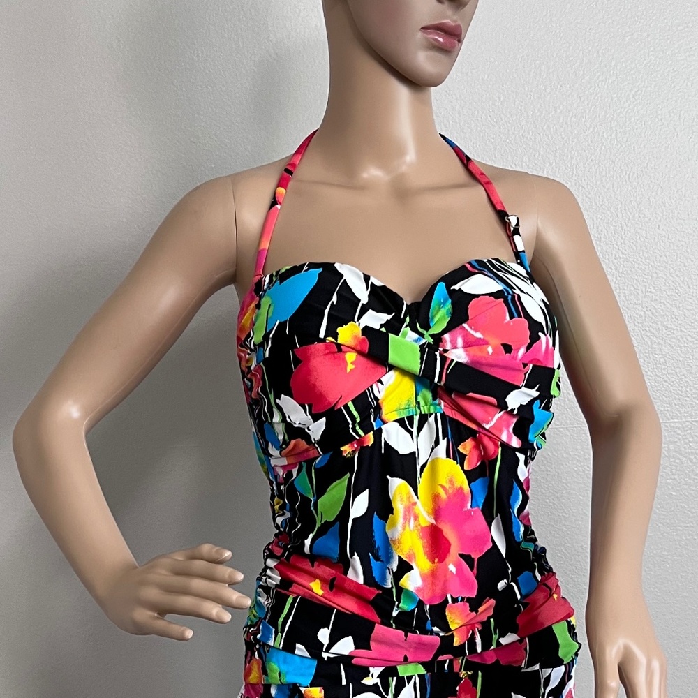 Anne Cole Printed Twist-Front Ruched One-Piece Swimsuit size 14